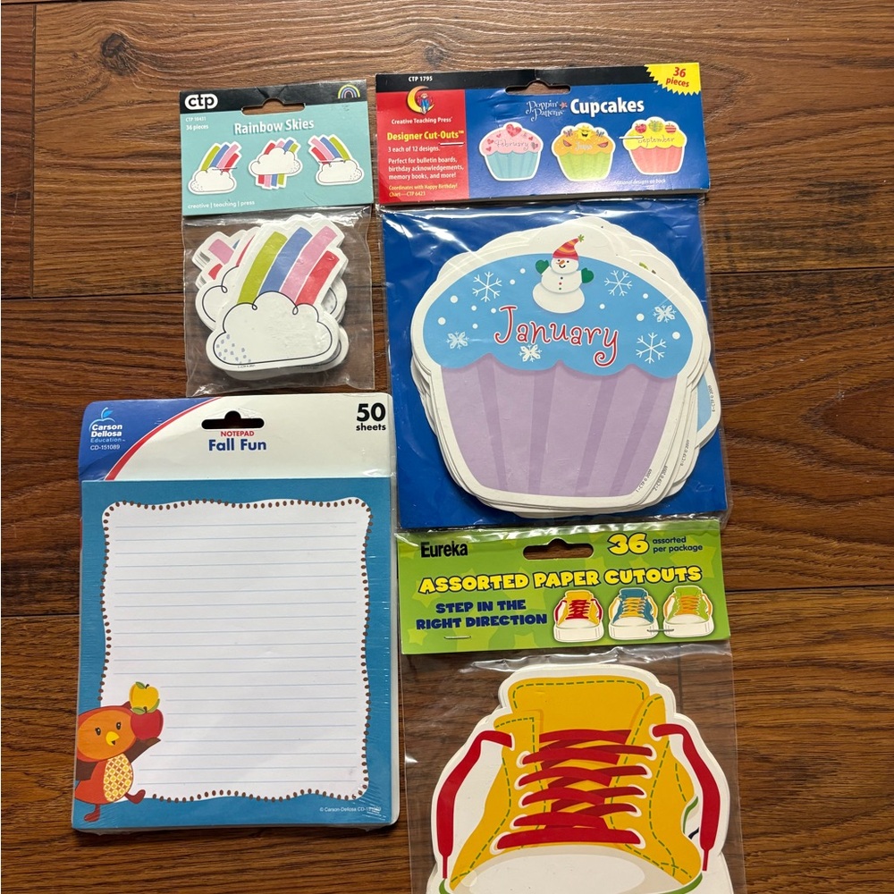 Assorted Paper Cutouts Set - Rainbow, Cupcake, and Shoe Designs